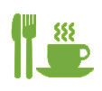 A coffee cup and cutlery icon